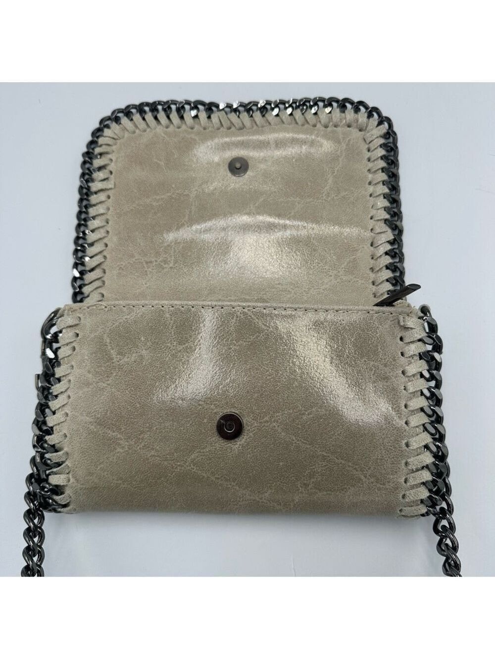 Leather Chain Crossbody Bag Metallic Taupe Gunmetal Hardware Small Fits Phone - Picture 5 of 12